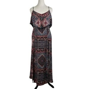 AMERICAN EAGLE Boho Maxi DRESS L Paisley Hippie Festival Crochet Empire Gauze